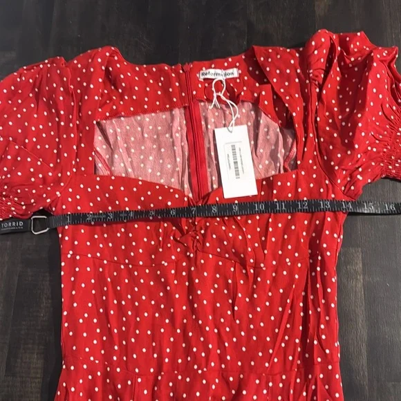 Reformation Red Lacey Ditty Polka Dot Midi to Maxi Milkmaid Dress Size 4 NWT - Picture 7 of 9